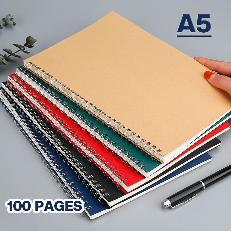 A5 Spiral Notebook 50 Sheets Kraft Paper Cover Spring Notebook Coil ...
