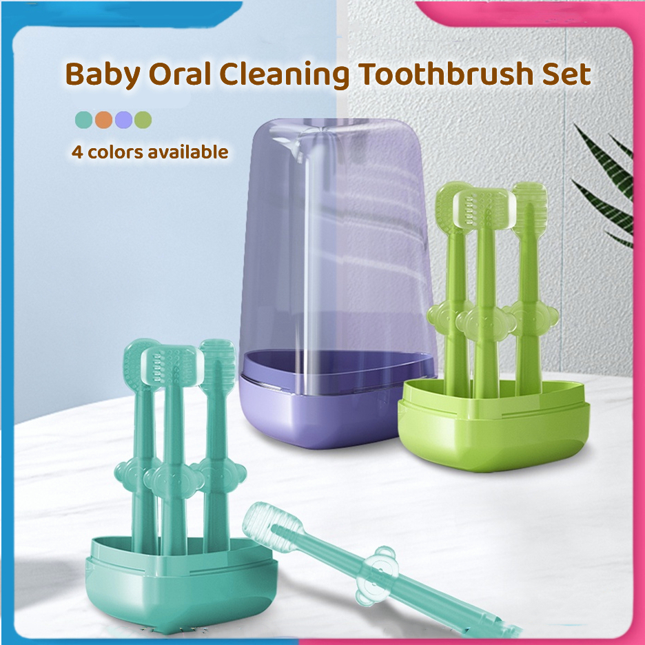 3 in 1 Baby Silicone Toothbrush Oral Cleaning Toothbrush Set Toothbrush ...