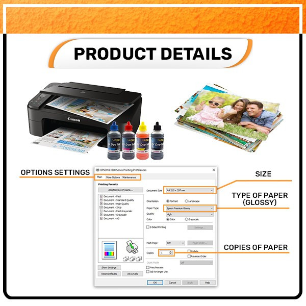 YASEN Glossy Photo Paper A4 5R 4R 3R Size 235GSM Inkjet Photo Paper for ...