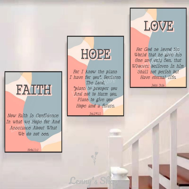 BIBBLE VERSE faith/love/hope 3pcs AFFORDABLE HOME WALL DECOR FRAME ...