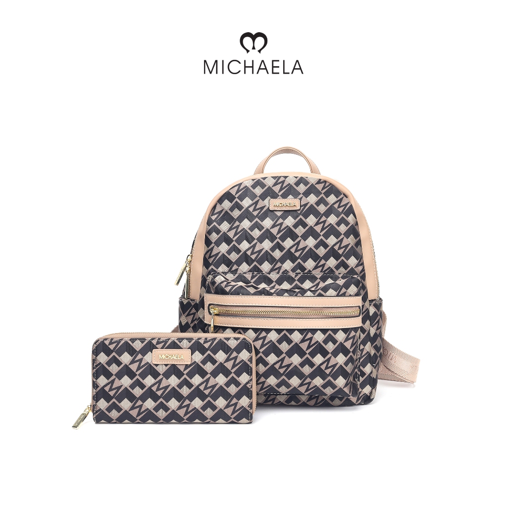 MICHAELA Checkered Backpack with Wallet Set 2PCS Jacquard Embroidery ...
