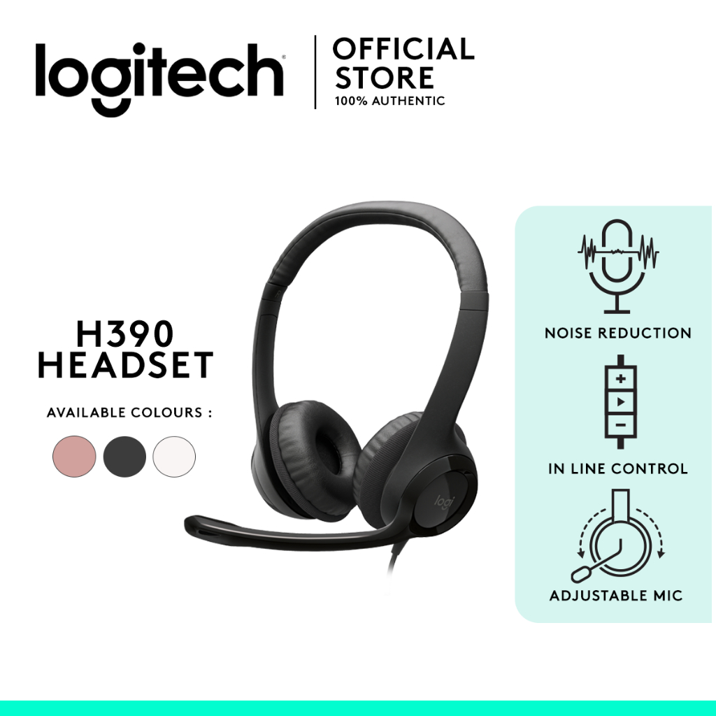 Logitech Headset H390 Rotating Noise Canceling Mic Digital Stereo Sound Wired On Ear Usb 9979