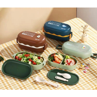 BONBOX 2 in 1 Lunch Box European Double Layout Style School Office ...