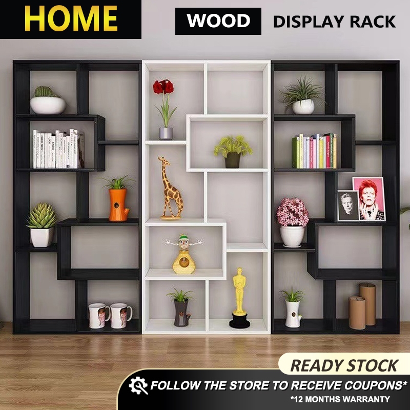 HOME FACTOR Bookshelf Storage Rack Multiple Storage Spaces Wooden Shelf ...