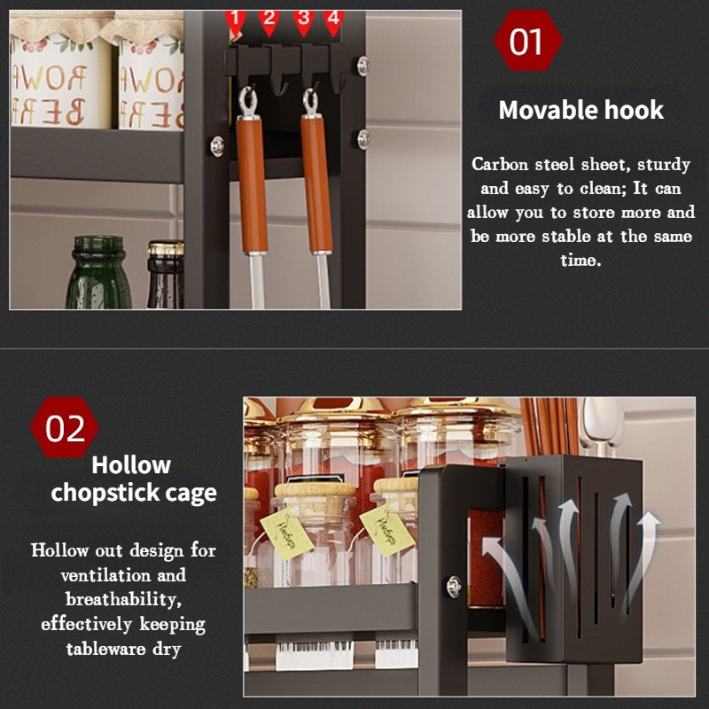 Kitchen Spice Rack Multi-function With Accessories And Hooks Carbon ...