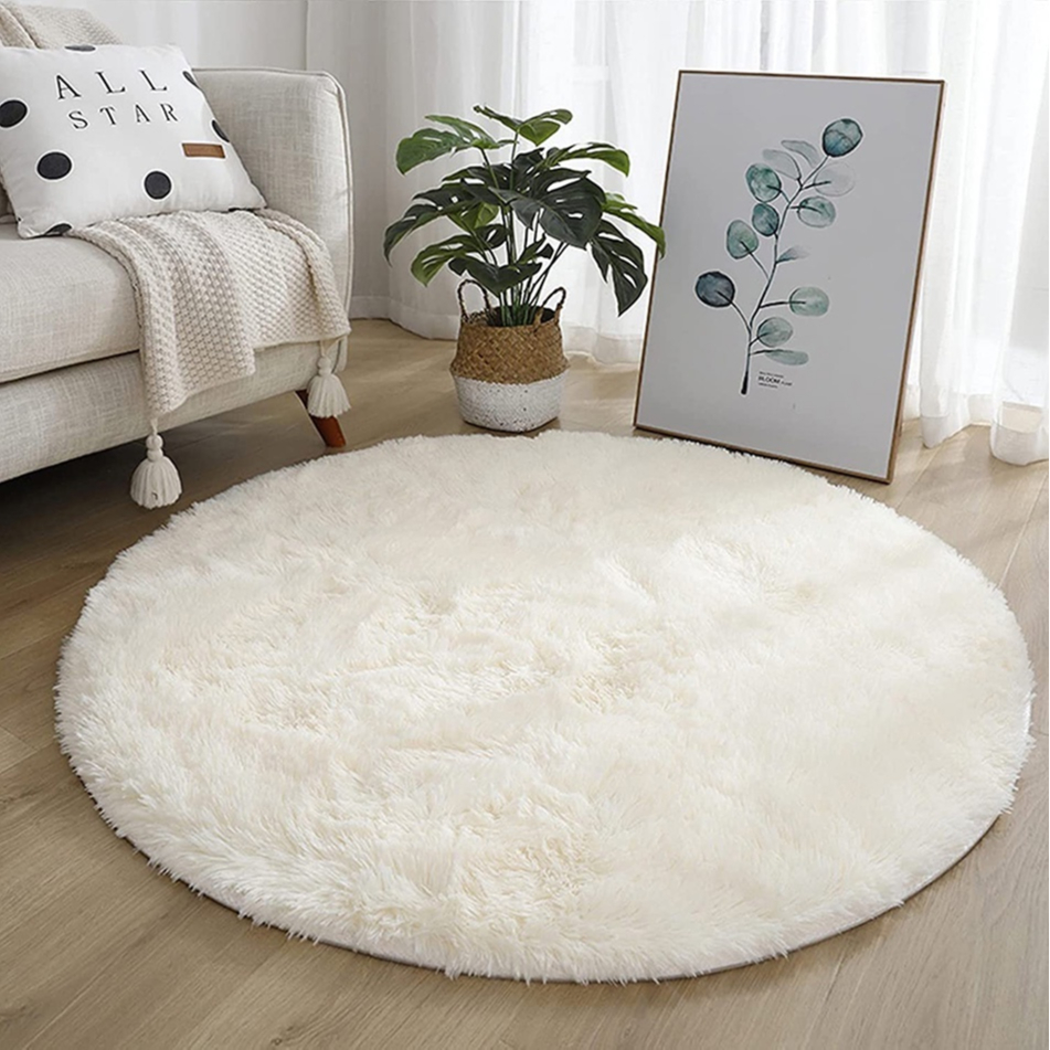 Solid Color Round Carpet Tie-dyed Soft Fluffy Rug Bedroom Mats for ...