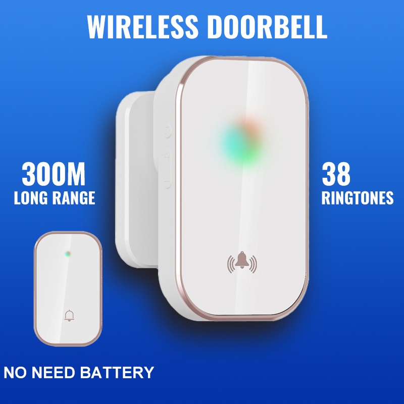 Self Powered Wireless Doorbell No Battery Waterproof 38 Ringtone 300M