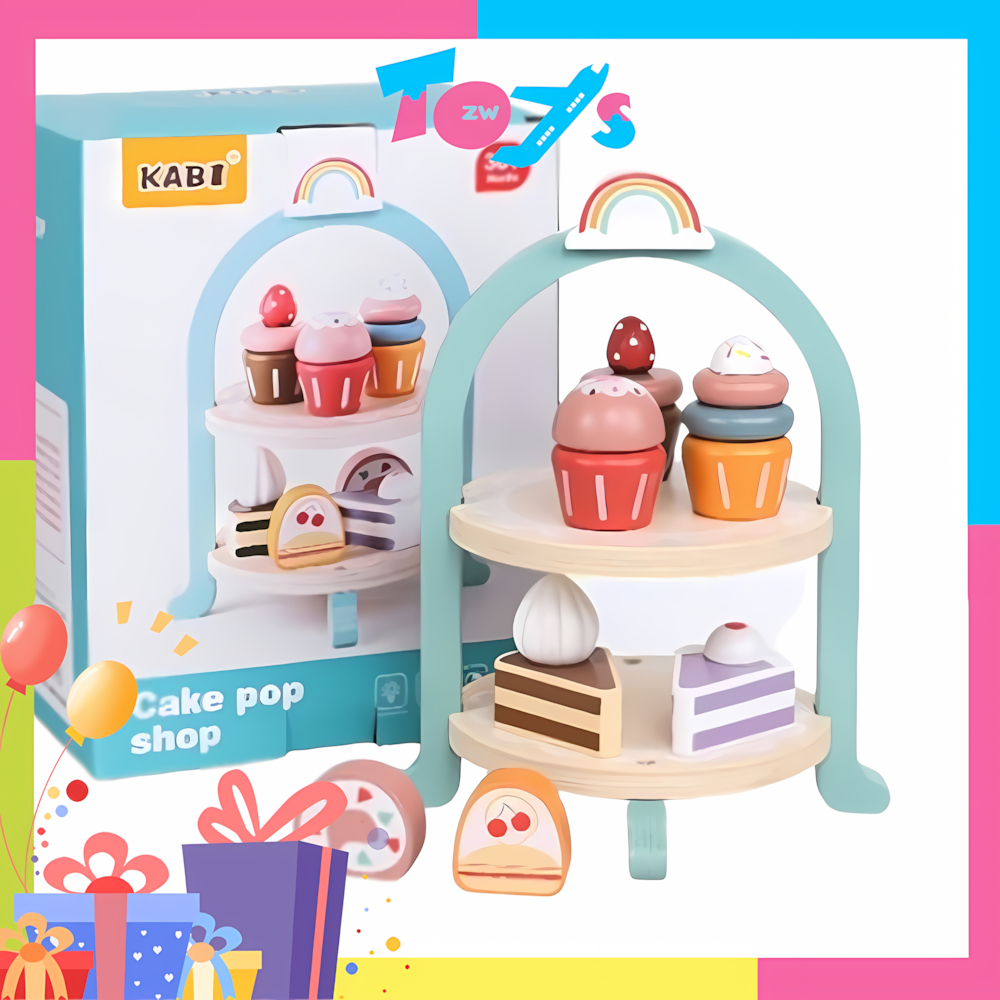 Gift Set Wooden Tea Party Set Little Girls Fake Food Kids Kitchen Cake ...