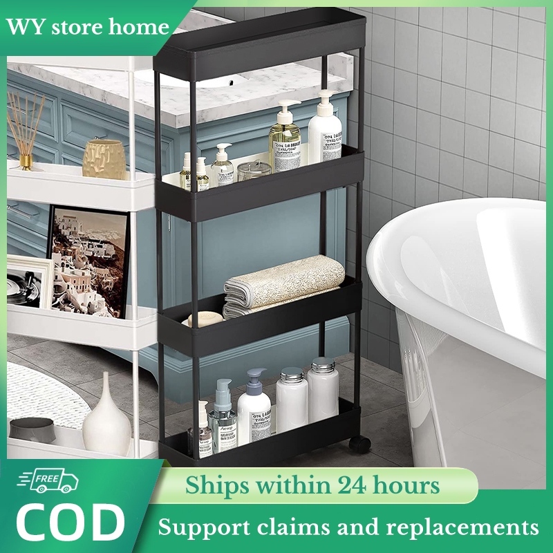 4 layer Bath Rack Bathroom Shelves Rolling Trolley Kitchen Organizer ...