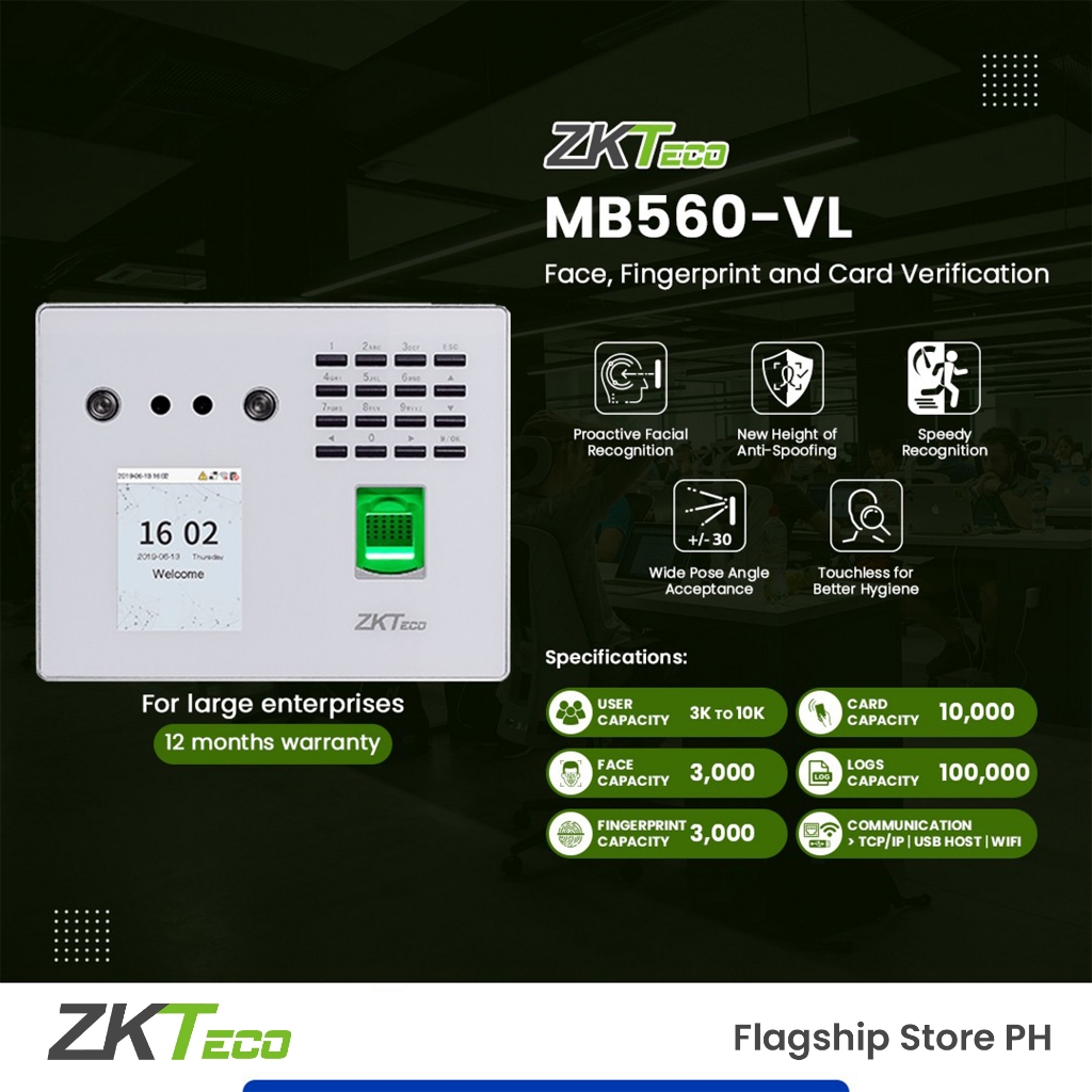 Zkteco Face Fingerprint And Card Time Attendance Biometrics Mb Vl