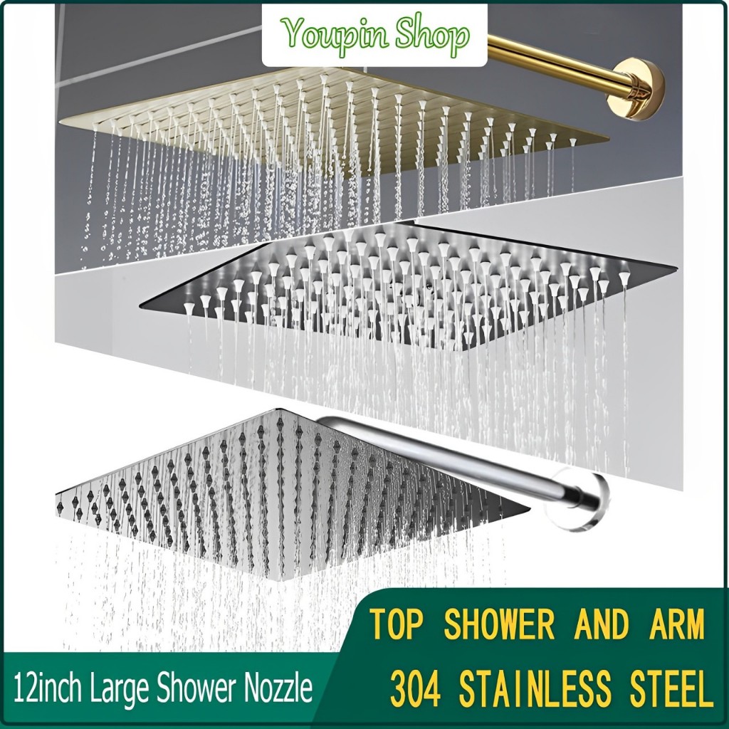 12 Inch Ultra Thin 304 Stainless Steel Rain Shower Head Bathroom Square ...
