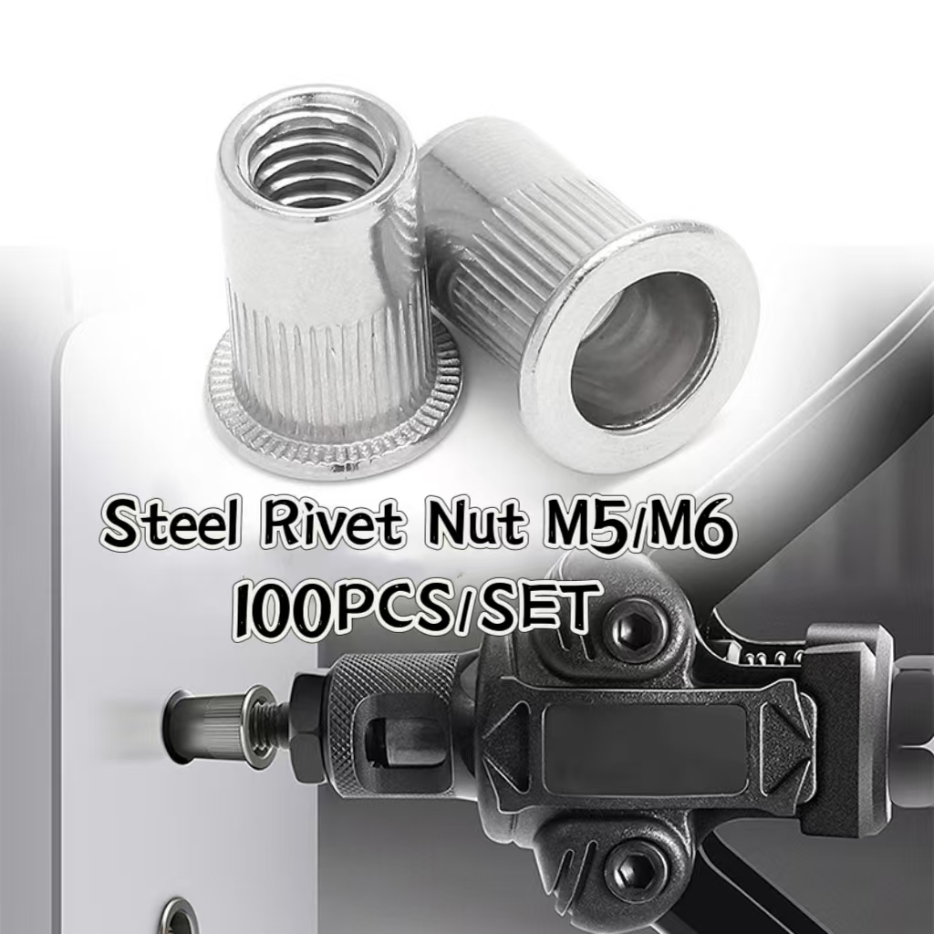 100pcs M5/M6 Stainless Steel Rivet Nut Flat Head Rivets Screw Threaded ...