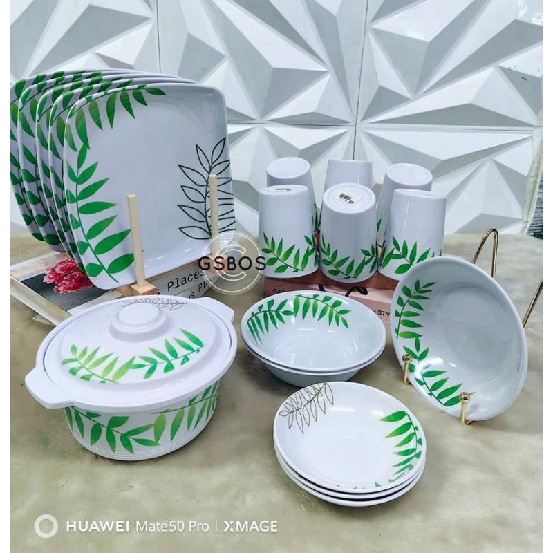 19 in 1 Melamine Green Leaves Plates Set / Dinnerware Plato Set ...