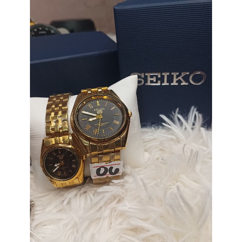 couple watch block dial quartz movement stainless steel | Shopee ...