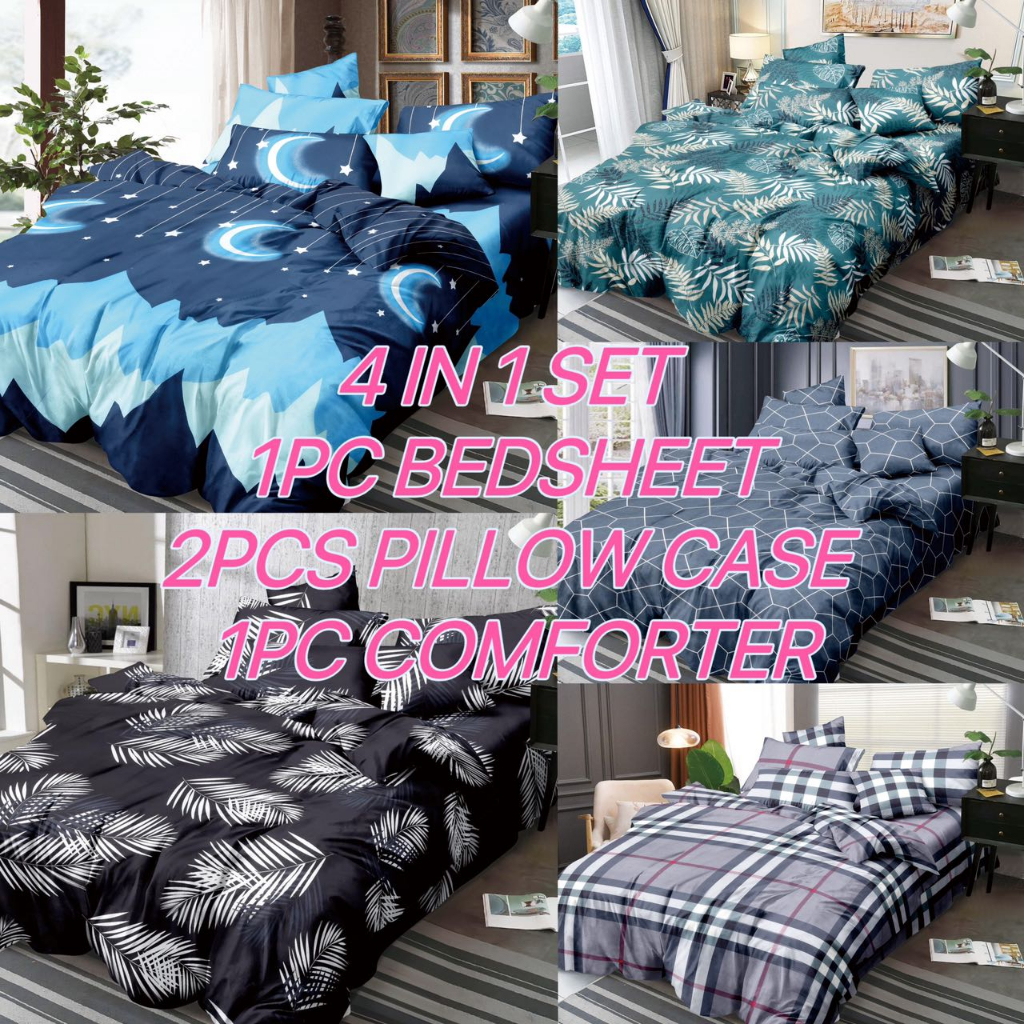 4 in1 Canadian cotton bedsheets with Comforter set for Double and Queen