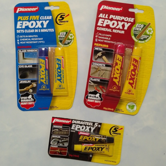 PIONEER EPOXY SACHET ALL PURPOSE (35g) STEEL EPOXY (15g) CLEAR