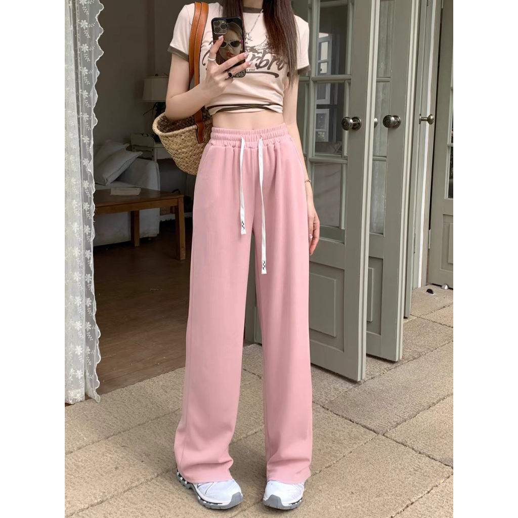 ACHS High Waist Korean Fashion Women's Mopping Pants Casual Wide Leg ...