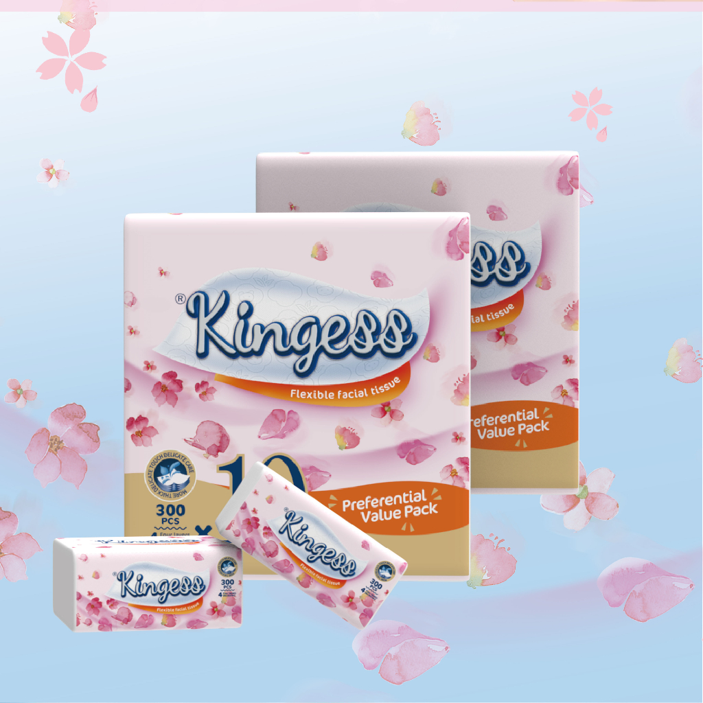 KINGESS Cherry blossom Tissue Paper Facial Tissue 4Ply 300Sheets