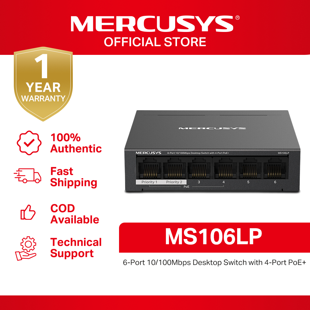 Mercusys MS106LP 6-Port 10/100Mbps Desktop Switch with PoE+ | Shopee ...