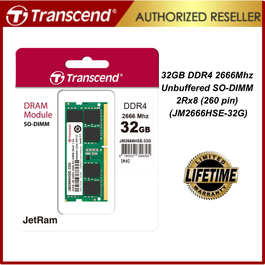 Transcend DDR4 2666Mhz Unbuffered SO-DIMM 260 pin 4G/8G/16G/32G For ...
