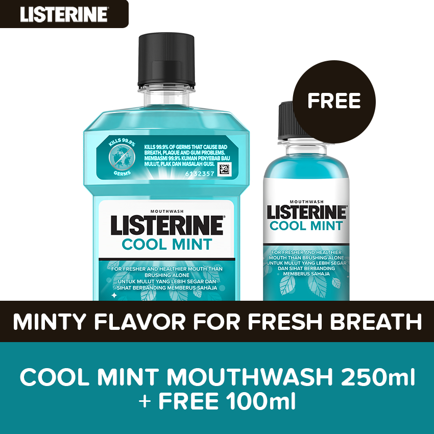 Listerine Cool Mint Mouthwash 250ml + FREE 100ml: mouth wash for bad ...