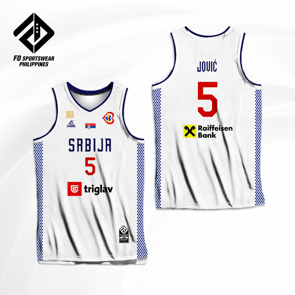 SERBIA BASKETBALL FIBA WC 2023 BOGDANOVIC JOKIC MILUTONIV JOVIC LIGHT FULL  SUBLIMATED JERSEY