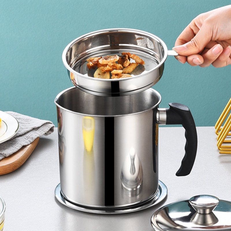Stainless Steel Oil Strainer Pot with Lid Cooking Oil Container