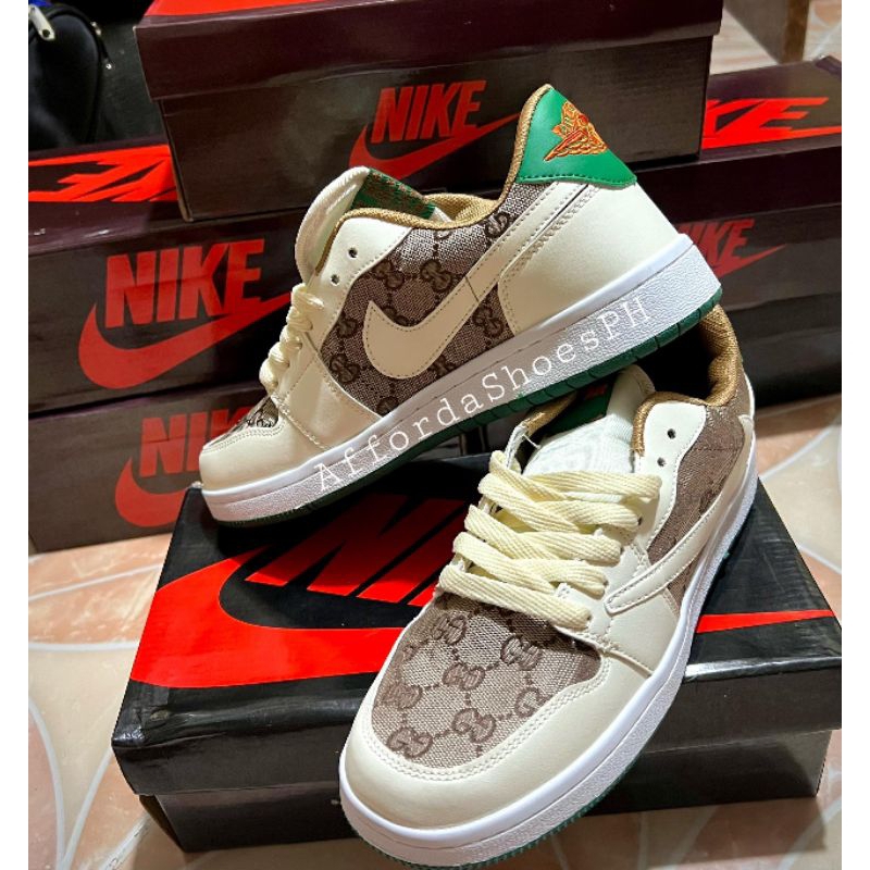 AF1 x Gucci Low Cut Fashion Shoes for Men and Woman Casual Khaki Beige Shoes Trendy Shoes