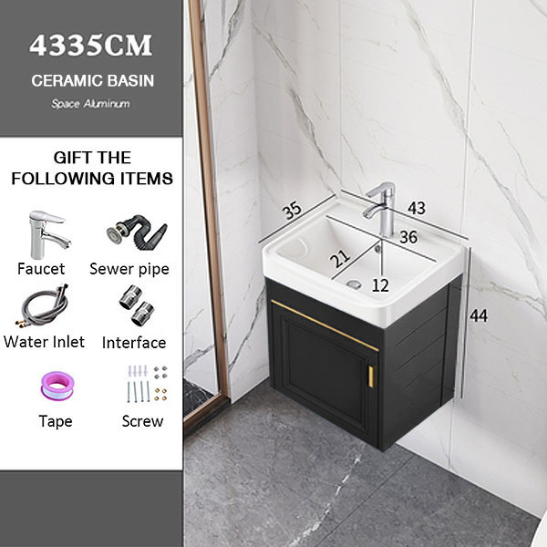 Local Shipping 40/50/60/80 cm Black Aluminium Bathroom Cabinet Ceramic ...