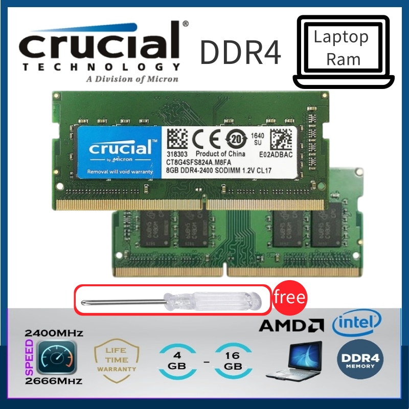 【Ready Stock】Crucial DDR4 Laptop RAM SODIMM 260PPin 4GB 8GB 16GB PC4 ...