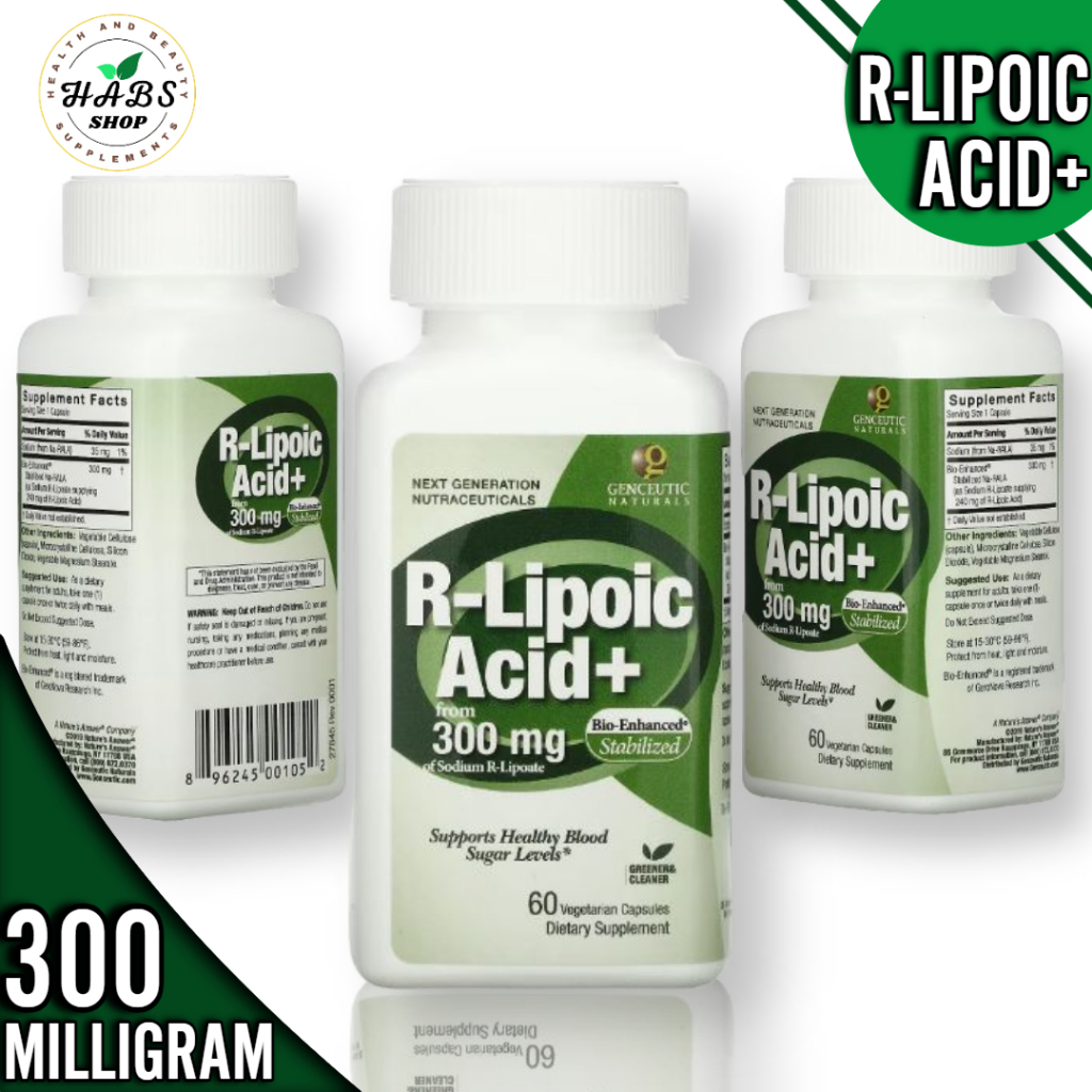 R Lipoic Acid+ Alpha Lipoic acid, Genceutic Naturals 300 mg 60