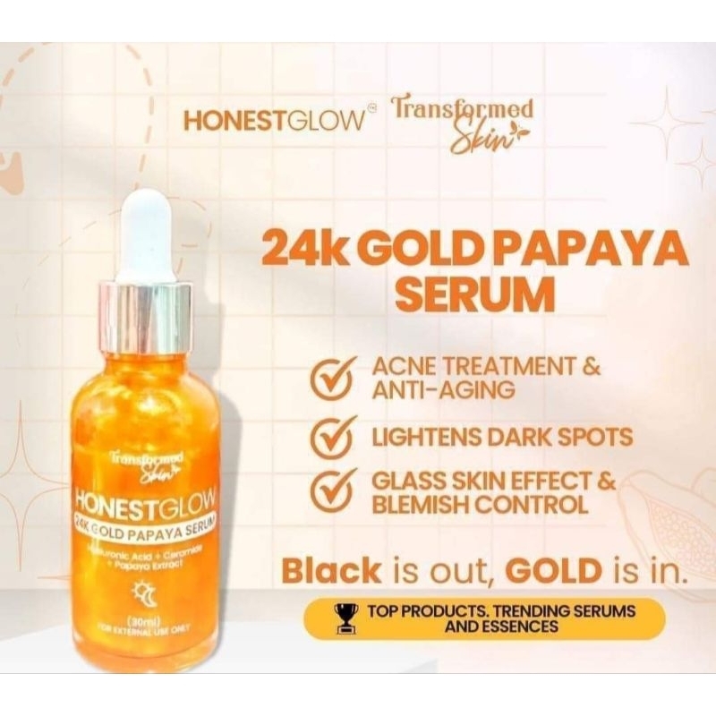 HONEST GLOW 24K GOLD PAPAYA SERUM WITH KOJIC SOAP | Shopee Philippines