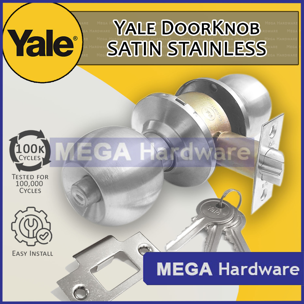 Yale Essential Lockset / Door Knob Satin Stainless (3 Keys or NO keys ...