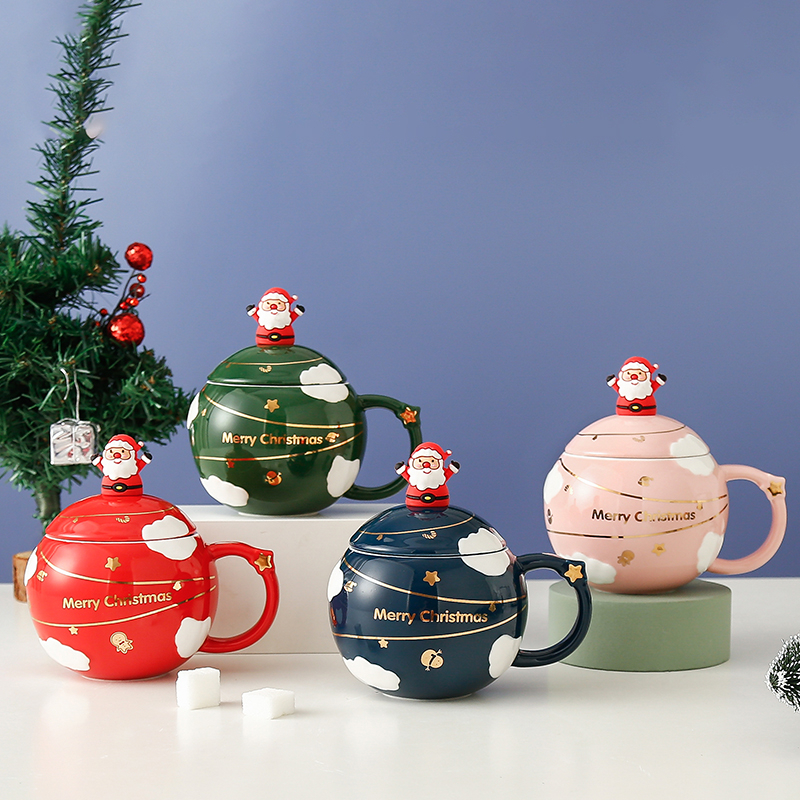 Elegant Christmas Gold Mugs Cute Christmas Mug With Santa Claus Spoon