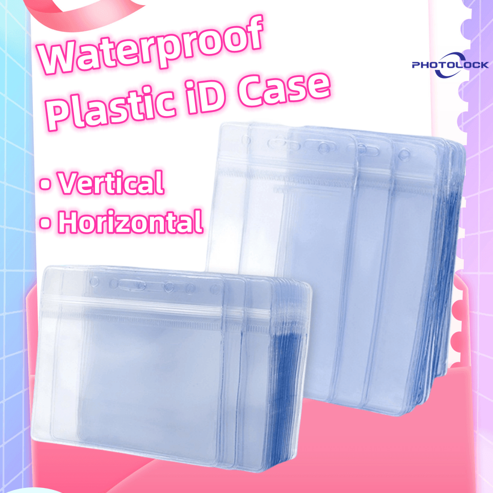 ID card transparent plastic protective case with zipper lock vertical