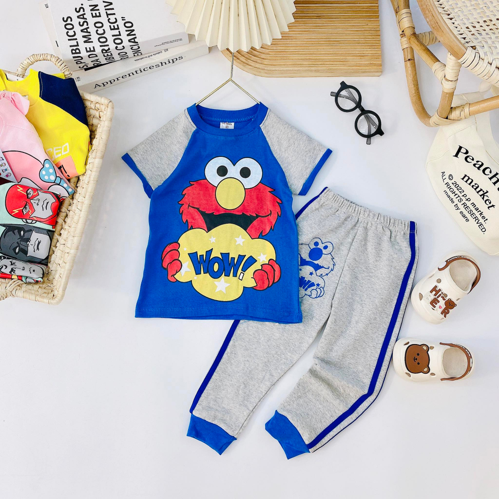 Summer Hot Selling Baby Kids Short Sleeves Cartoon Animals Pattern T-shirt and Striped Shorts Clothing Set main image 1