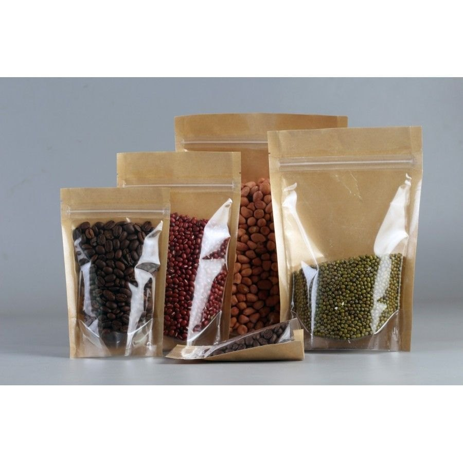 100pcs Half Clear Kraft Brown paper Standup Pouch Packaging with Full ...
