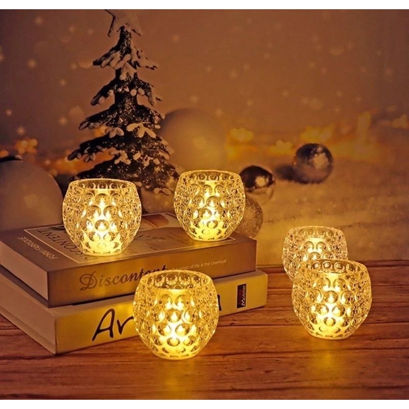 1Pc Clrear Candle Holder With Battery Operated Candle For Events Altar