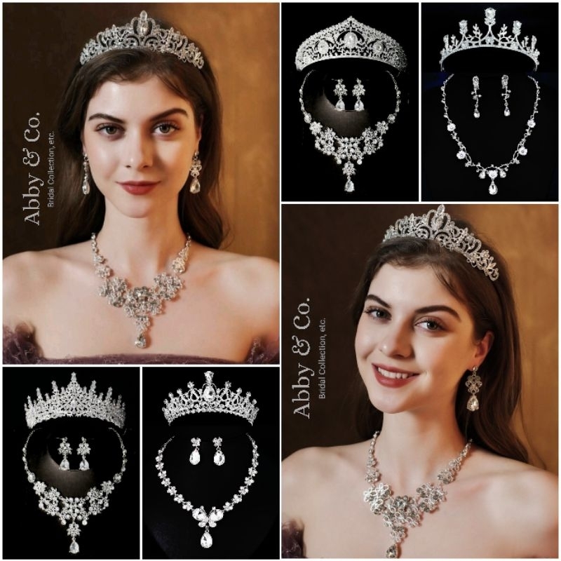 Abby&Co. Bridal Jewelry Set ( Tiara + Necklace + Earrings ) Crystal Wedding Bride Accessories
