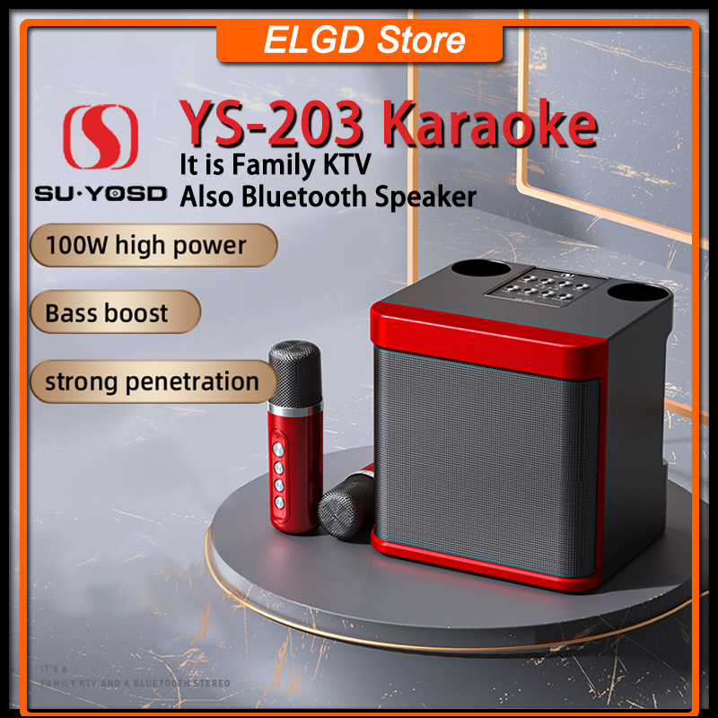 YS 203 Dual Microphone Wireless Karaoke Speaker Portable Professional