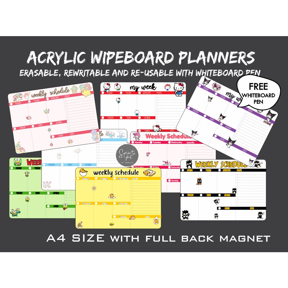 READY STOCK HELLO KITTY ACRYLIC ERASABLE REWRITABLE WEEKLY PLANNER TO ...