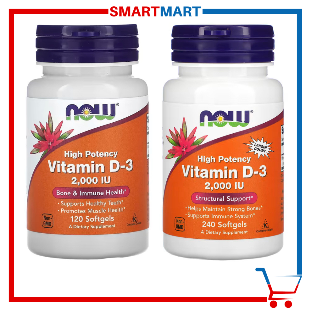 Now Vitamin D3 2000 IU 50 mcg High Potency 120 or 240 Softgels Shopee