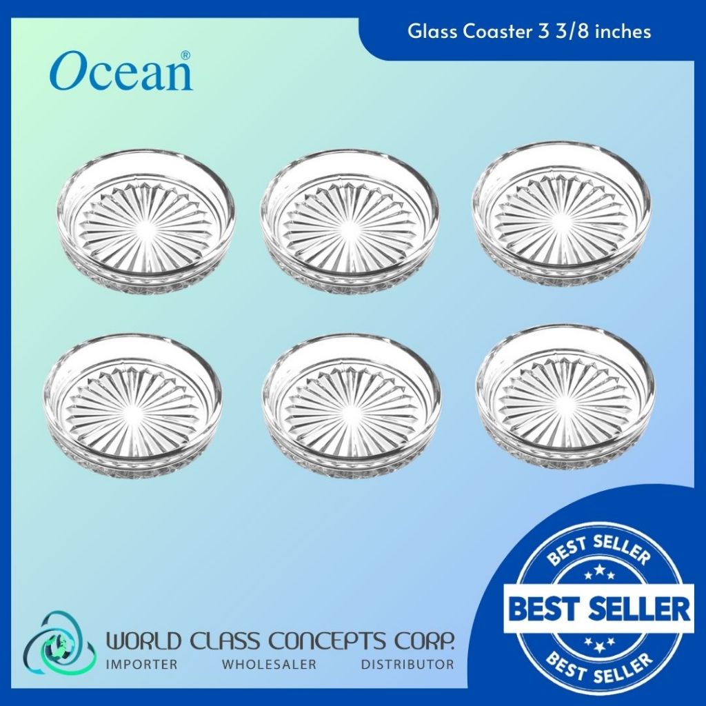 Ocean Glassware Clear Glass Coaster Beverage Coaster Round Glass 3 3/8 ...