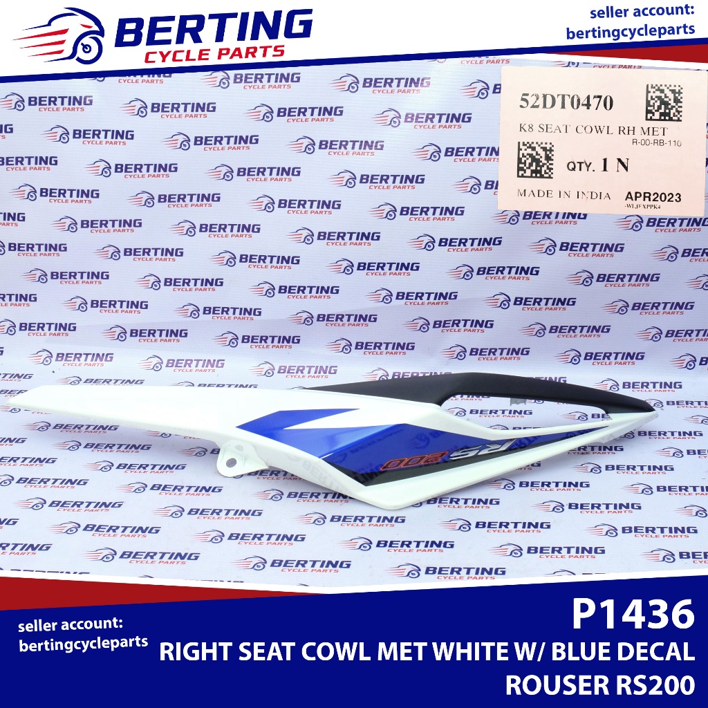 RIGHT SEAT COWL MET WHITE W/ BLUE DECAL Rouser RS200 Genuine 52DT0470 Shopee Philippines
