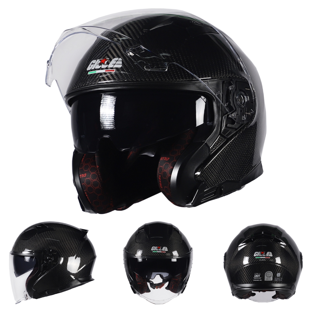 GILLE GHC AH08 Carbon Motorcycle Half Face Helmet Dual Visor With