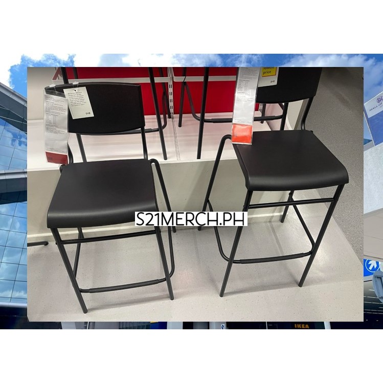 S21 IKEA Genuine STIG Bar Stool with Backrest, Black/Black Shopee