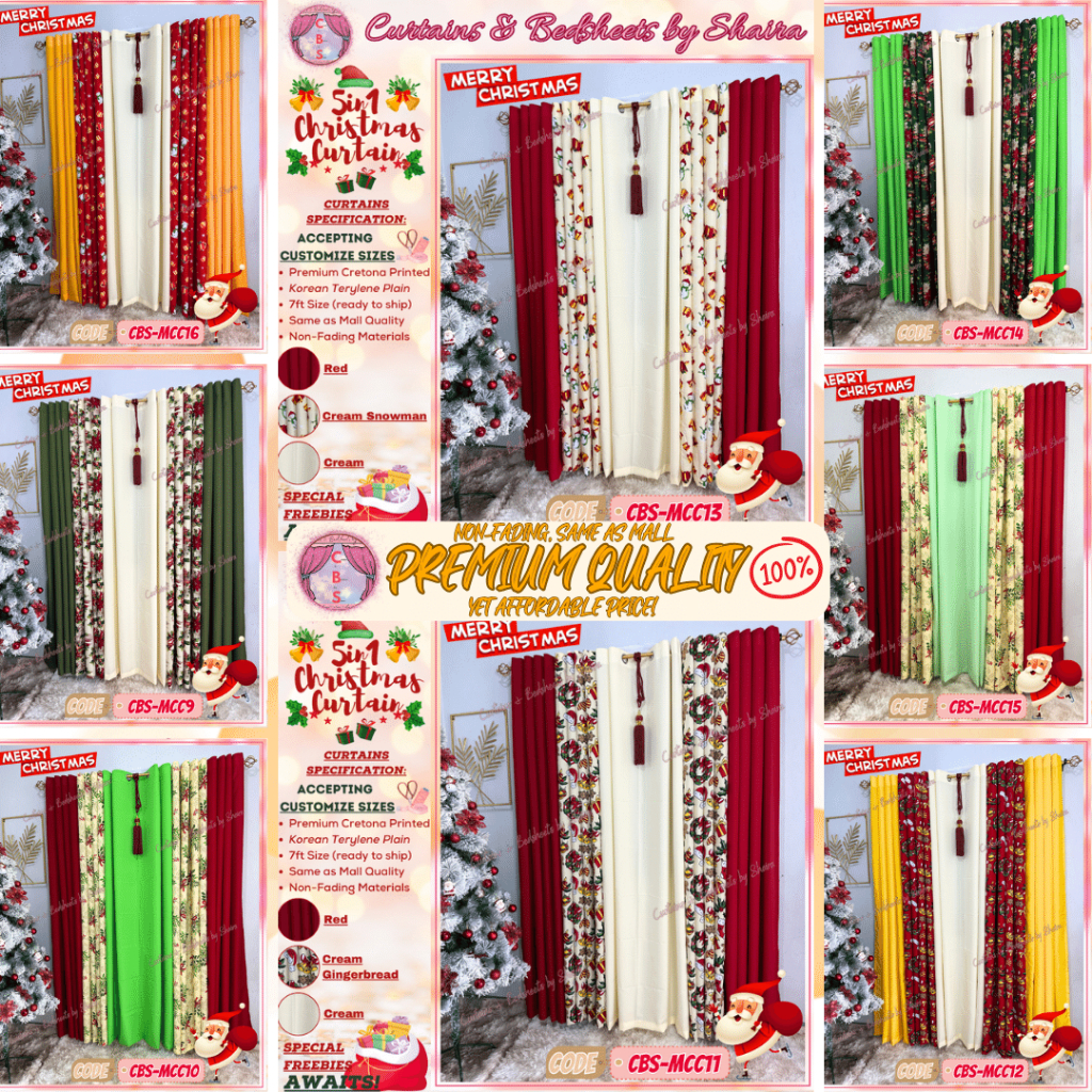 5in1 set Premium Christmas 7ft Size Curtain Collection for Window Bed ...
