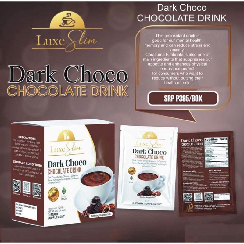 ONHAND) LuxeSlim | Dark Choco Chocolate Drink | 10 Sachets per