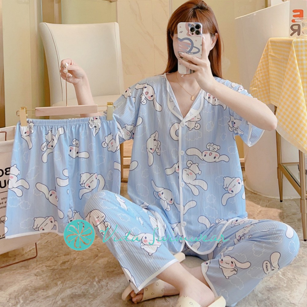 3 in 1 Pajama Set Korean Sleepwear Set Comfy Breathable Lounge Wear ...