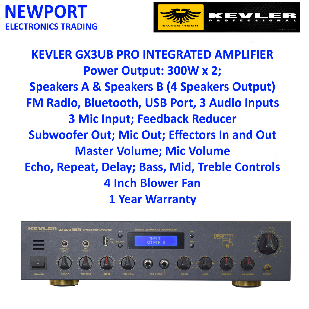 KEVLER GX3UB PRO VIDEOKE AMPLIFIER 300W X 2 WITH FM RADIO BLUETOOTH USB